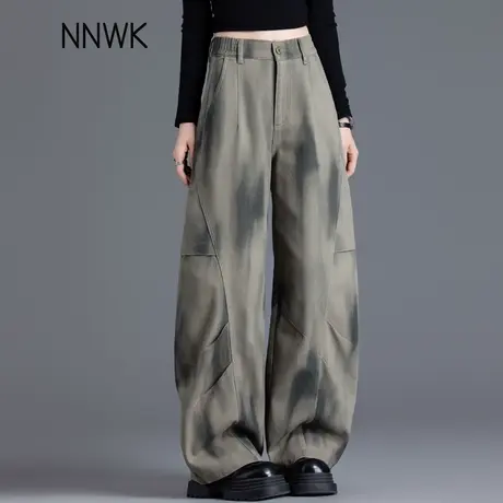 设计感扎染牛仔裤女2025新款小个子又a又飒裤子春秋季宽松弯刀裤商品大图
