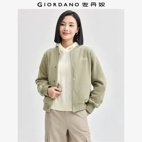 佐丹奴外套女装摇粒绒字母刺绣棒球领针织休闲外套 13374838商品大图