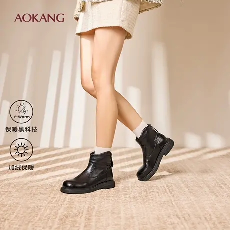 奥康 女鞋2025冬季新款复古时装靴保暖加绒显瘦瘦靴增高烟筒靴子图片