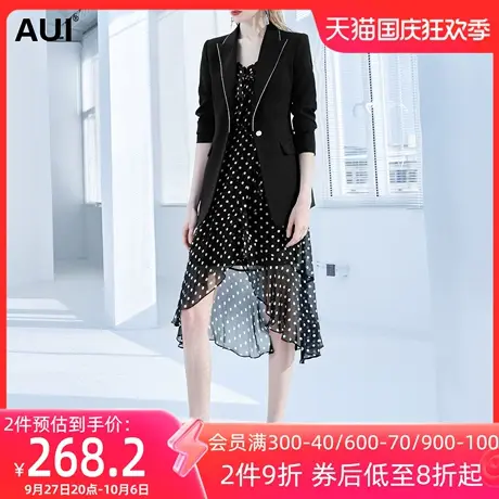 AUI黑色修身小西装外套女2023春秋新款欧洲站气质职业收腰西服商品大图