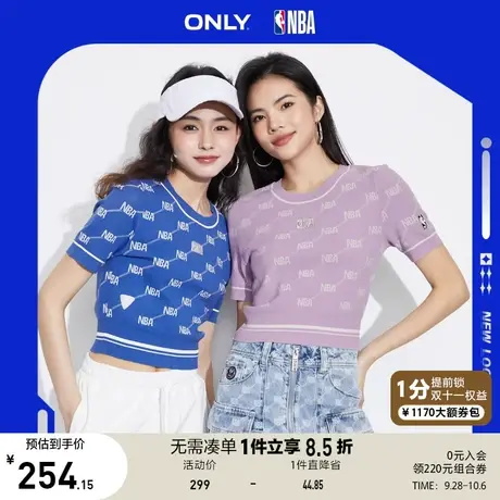 ONLY奥莱2023夏季新款NBA联名款圆领满印修身短款针织衫女商品大图