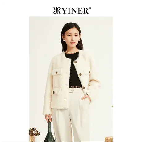 YINER音儿专柜女装2022冬新款泰迪服小香风短款颗粒绒羊剪毛外套图片