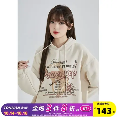 唐狮2023新款女卫衣YEP联名连帽美式字母甜美宽松慵懒风圆领卫衣G图片