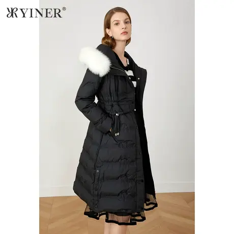YINER音儿商场同款女装2021冬季新款中长款狐狸毛领羽绒服商品大图