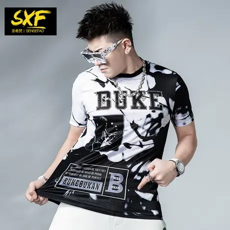 SXF圣希梵男士短袖2022新款 修身半袖欧货数码印花上衣t恤男潮牌商品大图