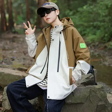 春秋季青少年外套男初中高中学生加厚户外帅气冲锋衣大童男装夹克商品大图