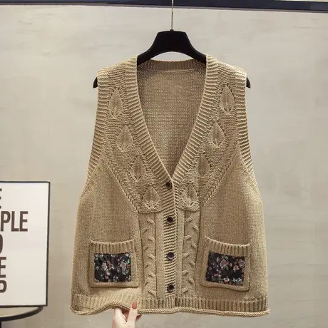 v领针织开衫马甲背心女2023秋装新款宽松外穿马夹棉麻风毛衣坎肩商品大图