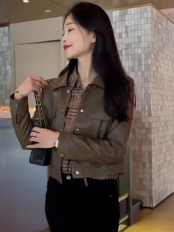 皮衣外套女短款2023秋季新款洋气减龄修身百搭PU皮夹克上衣ins潮商品大图