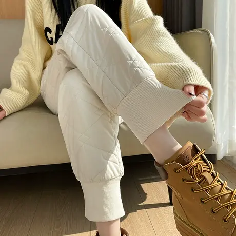 桑蚕丝保暖棉裤女冬季外穿2023新款宽松束脚显瘦哈伦加厚运动卫裤商品大图