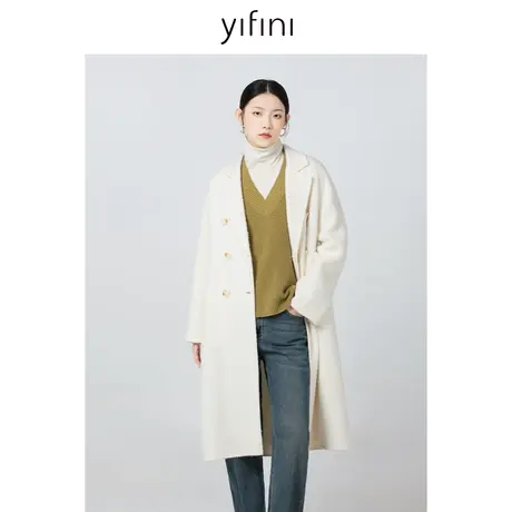 Yifini/易菲宽松中长款双面呢大衣女2023秋冬新款大翻领通勤外套商品大图