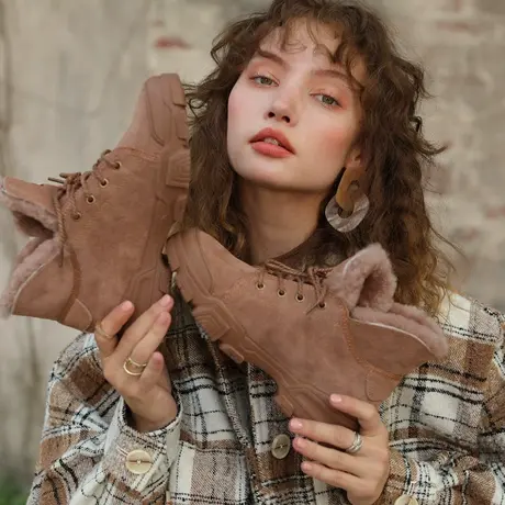 Artmu阿木马丁靴女冬加绒磨砂皮短靴踝靴平底雪地靴2022新款棉靴图片