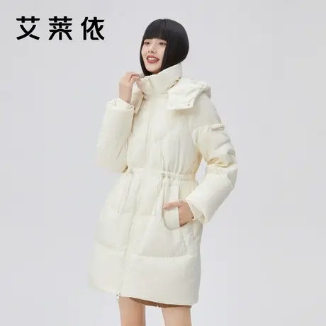 艾莱依新款鸭绒羽绒服女装简约气质秋冬季收腰设计感连帽保暖外套商品大图