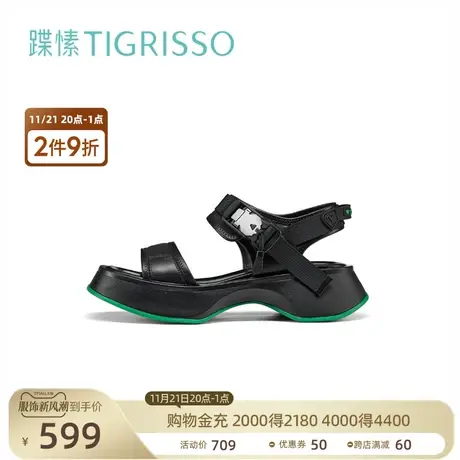 蹀愫ins一字搭扣松糕厚底休闲宽鞋床凉鞋女TA32381-51商品大图