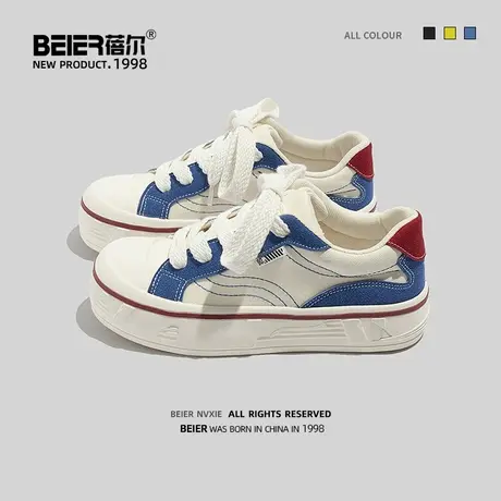 蓓尔帆布鞋女款2023夏季夏款新款ins潮休闲小白板鞋厚底百搭鞋子商品大图