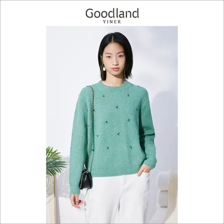 *Goodland美地女装冬季长袖亮丝慵懒风套头毛衣毛针织衫商品大图