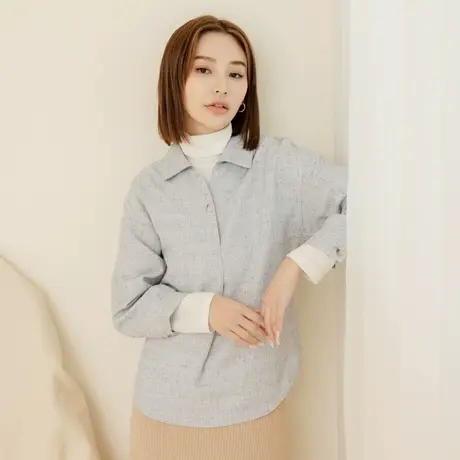 桔熊秋冬复古文艺通勤织纹翻领衬衫宽松长袖上衣女装大码AB19052图片