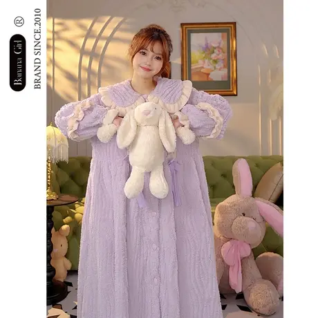 Bananagirl睡衣女款秋冬加厚保暖女士睡袍宽松家居服珊瑚绒可外穿商品大图