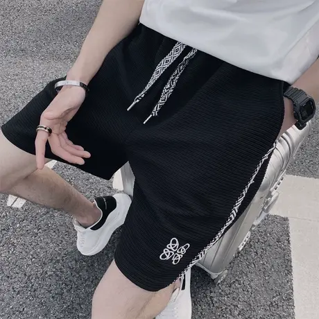 2023夏季潮牌休闲短裤时尚潮流小众设计五分中裤直筒潮男刺绣卫裤图片