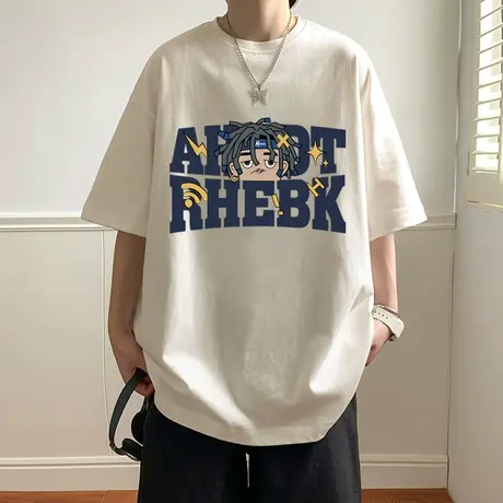 夏季美式复古印花短袖T恤男潮牌宽松嘻哈男生2024新款纯棉上衣服商品大图