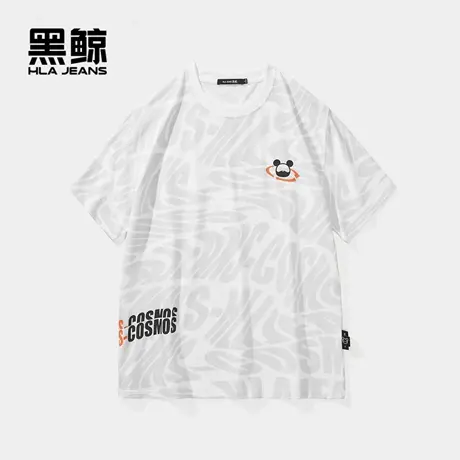 黑鲸HLAJEANS海澜之家旗下潮牌星际熊联名短袖T恤男字母满印短t商品大图