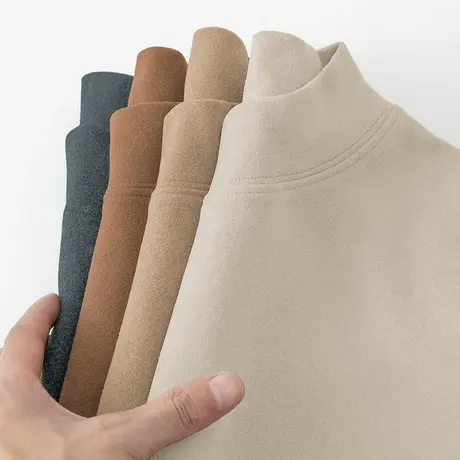 300g重磅双面德绒打底衫半高领长袖t恤男中领小衫内搭纯色秋衣服商品大图