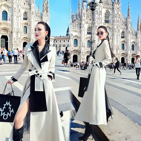 VJE秋冬季中长款加厚风衣女新款时尚收腰显瘦流行气质大衣图片