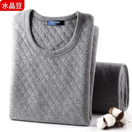 中老年人三层加厚秋衣秋裤男士纯棉爸爸保暖内衣套装空气棉毛衫裤商品大图