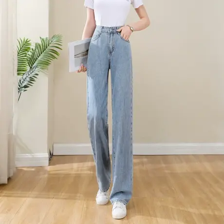 时尚气质直筒牛仔裤2023年夏季新款女士简约高腰显瘦通勤长裤商品大图