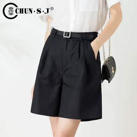 黑色棉麻短裤女夏2023新款休闲a字裤阔腿女裤亚麻四分五分裤中裤图片