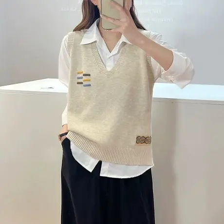 针织马甲女秋装女2023年新款韩版v领内搭学院风洋气马夹背心上衣商品大图