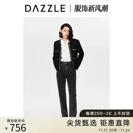 DAZZLE地素奥莱23春季新款黑色复古雪花水洗做旧直筒休闲牛仔裤图片