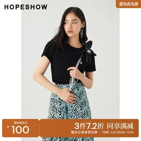 红袖outlets立体兔子玩偶T恤hopeshow春季新款女装圆领套头短袖商品大图