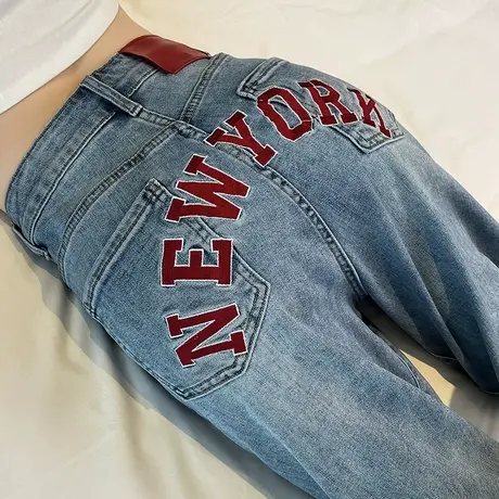 阔腿牛仔裤女复古宽松春秋2024新款高腰垂感显瘦撞色小个子直筒裤商品大图