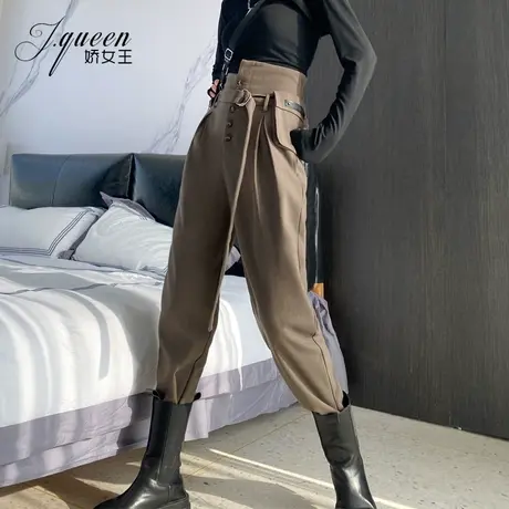 工装裤女秋冬韩版设计感个性烟管裤系带萝卜裤显瘦高腰小脚裤子商品大图