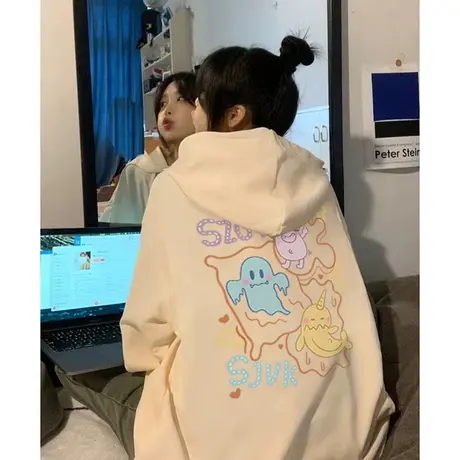 潮牌连帽卫衣女hiphop高街加绒ins秋冬大码显瘦欧美复古减龄外套商品大图