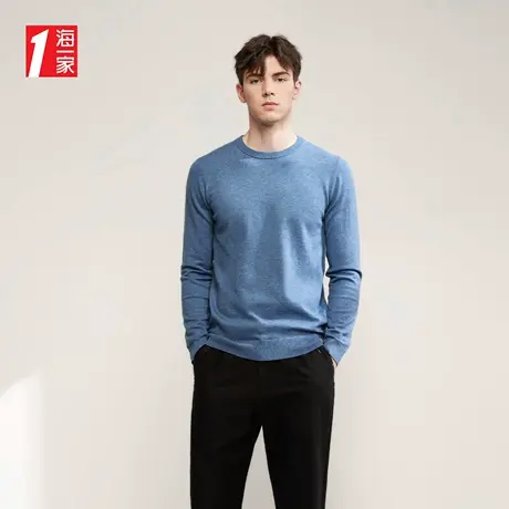 海一家经典圆领打底衫2023秋季新款简约基础休闲长袖针织衫男商品大图