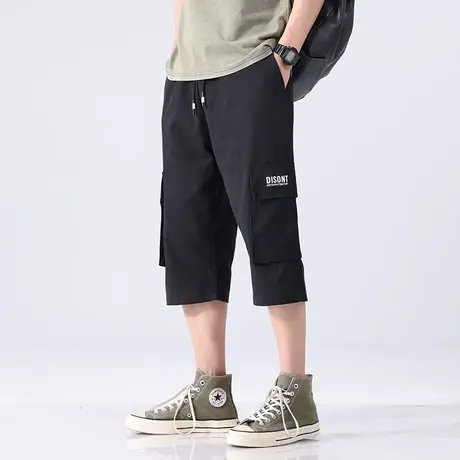 夏季工装七分裤男士宽松直筒青少年纯棉运动中裤薄款潮牌短裤子男商品大图