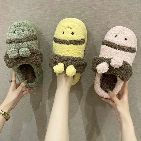 棉拖鞋女秋冬季外穿可爱蜜蜂毛绒踩屎感厚底室内居家保暖防滑拖鞋商品大图