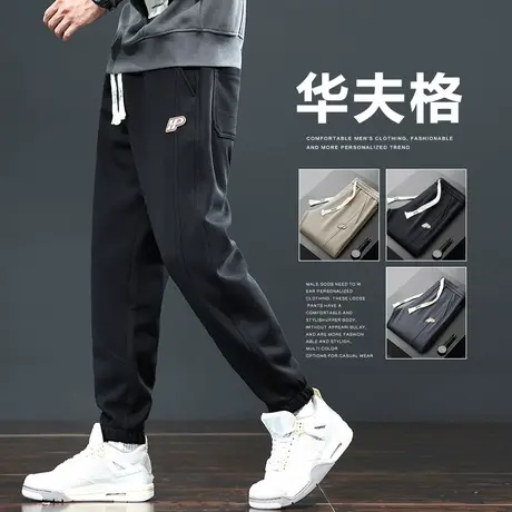 秋冬季美式潮牌痞帅休闲长裤子2024新款男生束脚运动卫裤冬天男装商品大图