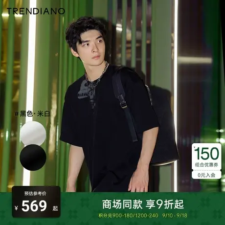 TRENDIANO官方2023新款秋季复古港风印花拼接解构圆领短袖T恤潮商品大图