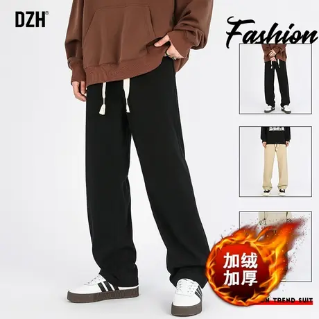 男士裤子男款冬季加绒休闲装裤男阔腿裤加绒裤长裤2024新款直筒裤图片