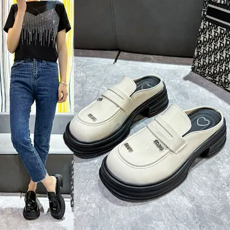 包头半拖鞋女外穿2024新款厚底增高女鞋子时尚穆勒鞋凉拖懒人凉鞋商品大图