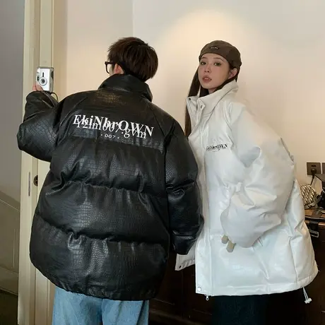 冬季新款情侣宽松皮棉衣男潮流休闲立领拉链开衫棉袄子面包服棉服商品大图