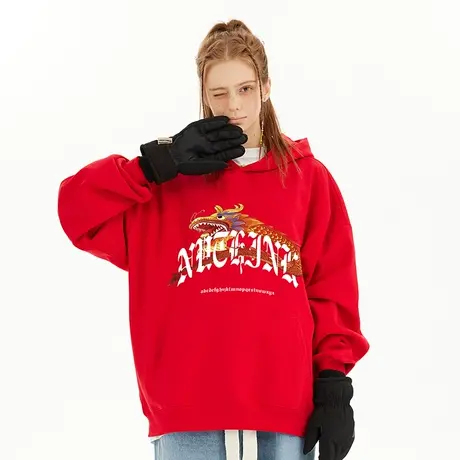 Nuthink国潮春节重磅420g龙年本命年连帽卫衣男情侣春款加绒外套图片