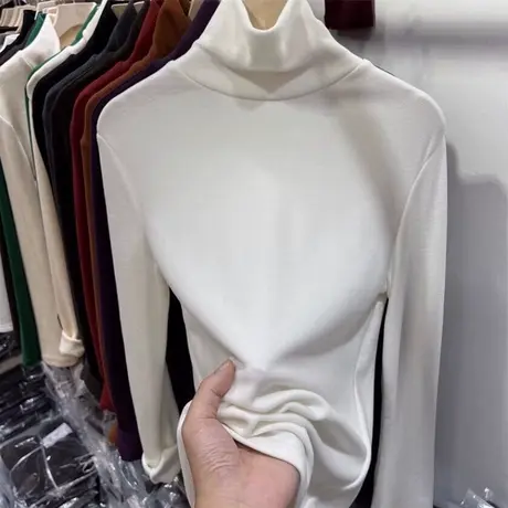 欧货德绒磨毛T恤长袖女冬季加绒加厚宽松打底衫内搭中长款上衣服图片