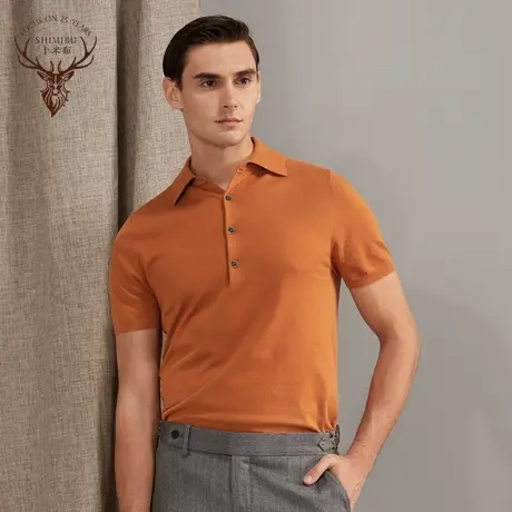 SHIMIBUman夏季polo衫短袖男高支棉贝壳扣翻领商务修身针织毛衫潮商品大图