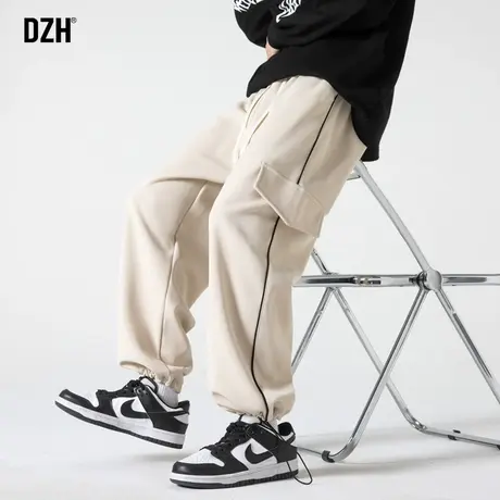 男士卡其色卫裤男春秋抽绳束脚运动裤宽松裤子2024新款工装裤百搭商品大图