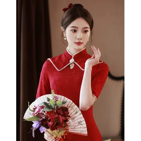 新中式旗袍敬酒服2023新款新娘年轻款小个子中式改良订婚礼服夏季商品大图