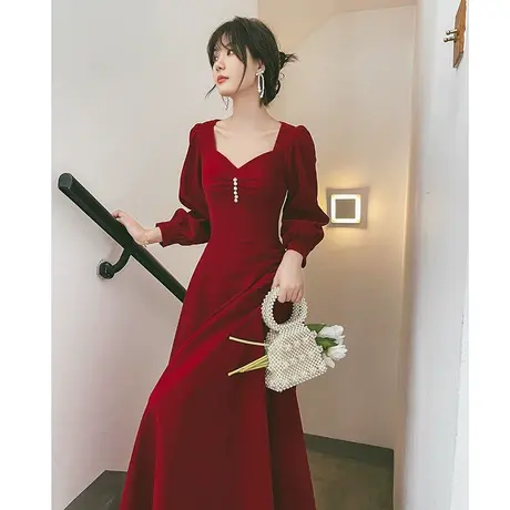 冬季敬酒服平时可穿2023新款冬天长袖丝绒订婚回门新娘礼服女法式商品大图