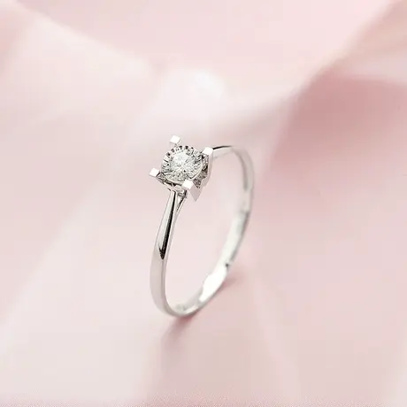 珂兰旗舰店18K金白钻石戒指Au750黄金戒四爪结婚求婚订婚钻戒定制商品大图